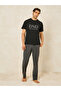 Slogan Print T-Shirt & Solid Pyjama Set