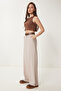 Textured Wide Leg Woven Pants Beige Lhm0005