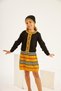 Girl's Crew Neck Knitwear Cardigan Striped Skirt Beret 3-Piece Set - 7
