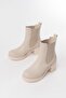 5109-3056 Beige Elastic Thick Heeled Daily Women's Boots - 4