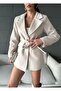 Women's Double-Breasted Collar Belted Melton Fabric Stone Coat Jacket