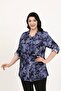 Women's Blue Cotton Viscose Plus Size Shirt