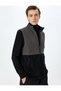 Stand Collar Zippered Pocket Detailed Color Contrast Plush Oversize Sports Vest