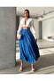 Women's Crinkle Fabric Long Blue Skirt with Elastic Waist