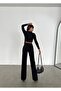 90's Black Lycra Super High Waist Palazzo Loose Jeans - 3