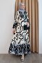 Patterned Viscose Black Dress with Placket Front