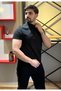 Hakim Yaka Düğmeli Siyah Basic T-Shirt - 3