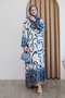 Patterned Viscose Blue Dress with Placket on the Front - 4