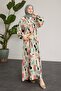 Oval Geometric Patterned Patchwork Green Dress