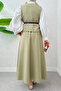Belted Vest Skirt Suit 24123 (Light Khaki) - 5