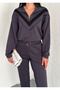 Stand Collar Half Zip Garnish Modal Fabric Suit - 5