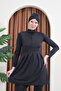 Half Zipper Pleated Detailed Long Sleeve Closed Hijab Swimsuit 3385 - 4