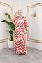 Women's Patterned Woven Viscose Oversize Dress with High Collar and Buttoned Front Side Pocket Detail - 5