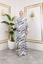 Women's Patterned Woven Viscose Oversize Dress with High Collar and Buttoned Front Side Pocket Detail - 6