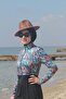 Women's Patterned Zippered, Black Skirt, Tunic, Tights, Bonnet, 3 Piece Hijab Swimsuit Set 6155 - 2