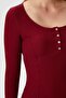 Women's Sophia Cotton Corset Look Buttoned Ribbed Long Sleeve Burgundy Blouse - 3