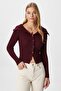 Women's Terra Corded Claret Red Buttoned Knitwear Cardigan - 4