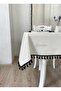Black Tasseled 100% Cotton Buldan Organic Beige Linen Bohemian Table Cloth - 5