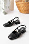 Open Back Square Toe Short Heel Pearl Black Skin Daily Comfortable Ballerina Women's Heeled Shoes - 4