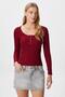Women's Sophia Cotton Corset Look Buttoned Ribbed Long Sleeve Burgundy Blouse - 4