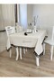 Black Tasseled 100% Cotton Buldan Organic Beige Linen Bohemian Table Cloth - 2
