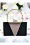 Black Satin Gold Stone Metal Handle Evening Dress Bag Evening Bag Engagement Wedding Bag - 2