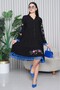 Women's Black Buttoned Placket Collar Embroidery Embroidered Pompom Tassel Detailed Long Sleeve Midi Dress - 5