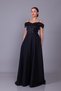 Black Floral Tulle Detail Off-Shoulder Strap Boat Neck Maxi Length Flared Evening Dress - 6