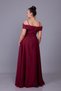 Burgundy Floral Tulle Detail Off-Shoulder Strap Boat Neck Maxi Length Flared Evening Dress - 7