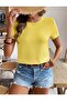 Women's Short Sleeve Waffle Fabric Crew Neck Yellow Tshirt - 2