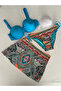 Women's Blue Stone Embroidered Patterned 3 Piece Bikini Suit Hzl25S-Lc3326 - 2