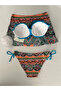 Women's Blue Stone Embroidered Patterned 3 Piece Bikini Suit Hzl25S-Lc3326 - 7