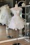 White Lace Covering Straps Feather Detailed Green Skirt Mini Evening and Party Dress - 4