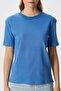 Women's Rise Decorative Collar Tok Texture 100% Cotton Blue T-Shirt - 5