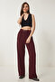 Belted Comfortable Palazzo Knitted Trousers Bordo Lrv0093