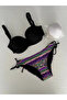 Women's Black Stone Embroidered Patterned 3-Piece Skirted Bikini Set Hzl25S-Lc3326 - 4