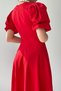 Red Atlas Fabric Round Neck Princess Sleeve Design Midi Length Flared Cut Red Evening Dress 220 - 3