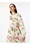 Floral Patterned Chiffon Dress with Fold Skirt - Patterned - Refka - 4