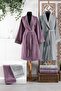 Jacquard Cotton Plum-Grey Bathrobe & Face Towel Family Dowry Set R.O.7.7Z.B.O.Rn.Z.S.T7