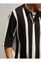 Eyelet Design Striped Knit Polo - 4