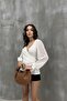 Women's Button Detailed V-Neck Blouse - 4