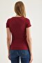 Collar V Detail Short Sleeve Camisole Blouse Claret Red - 3