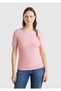 Women's Pink Cotton Blend Knitted Slim Fit Wide Collar T-Shirt