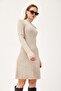 Turtleneck Knitwear Mini Dress Beige - 3
