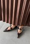 Pansy Women's Belt Detail Wrinkled Leather Ballerinas Brown - 3