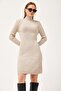 Turtleneck Knitwear Mini Dress Beige