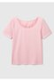 Women's Pink Cotton Blend Knitted Slim Fit Wide Collar T-Shirt - 2