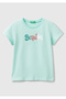 Girl's Aqua Green Glitter Logo Printed T-Shirt