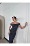Striped Shoulder Long Dress - Smoked - 3