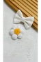 Ecru Linen Bow and Daisy Hairless Baby Buckle (Baby Buckle with Little Hair) - 2